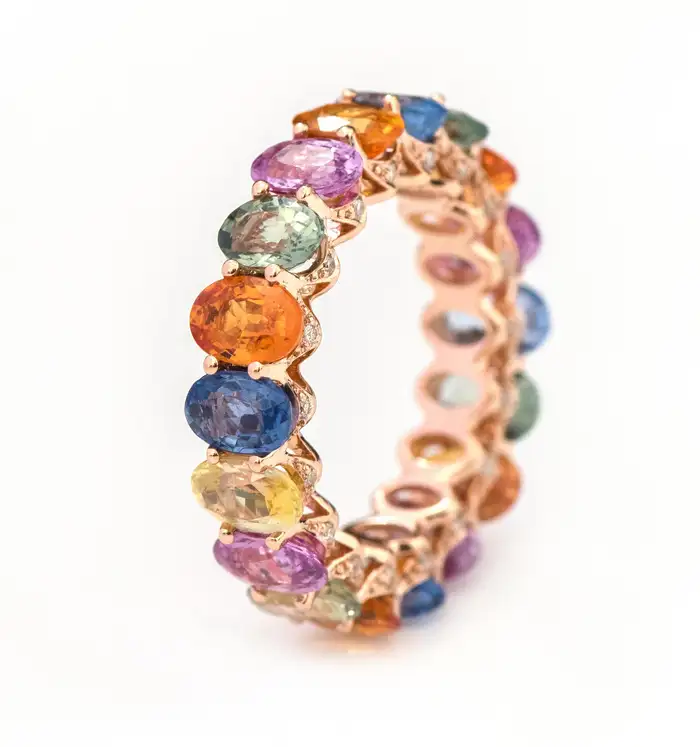 925 Sterling Silver Oval-Cut Multi-Sapphire and Diamond Eternity Band Ring
