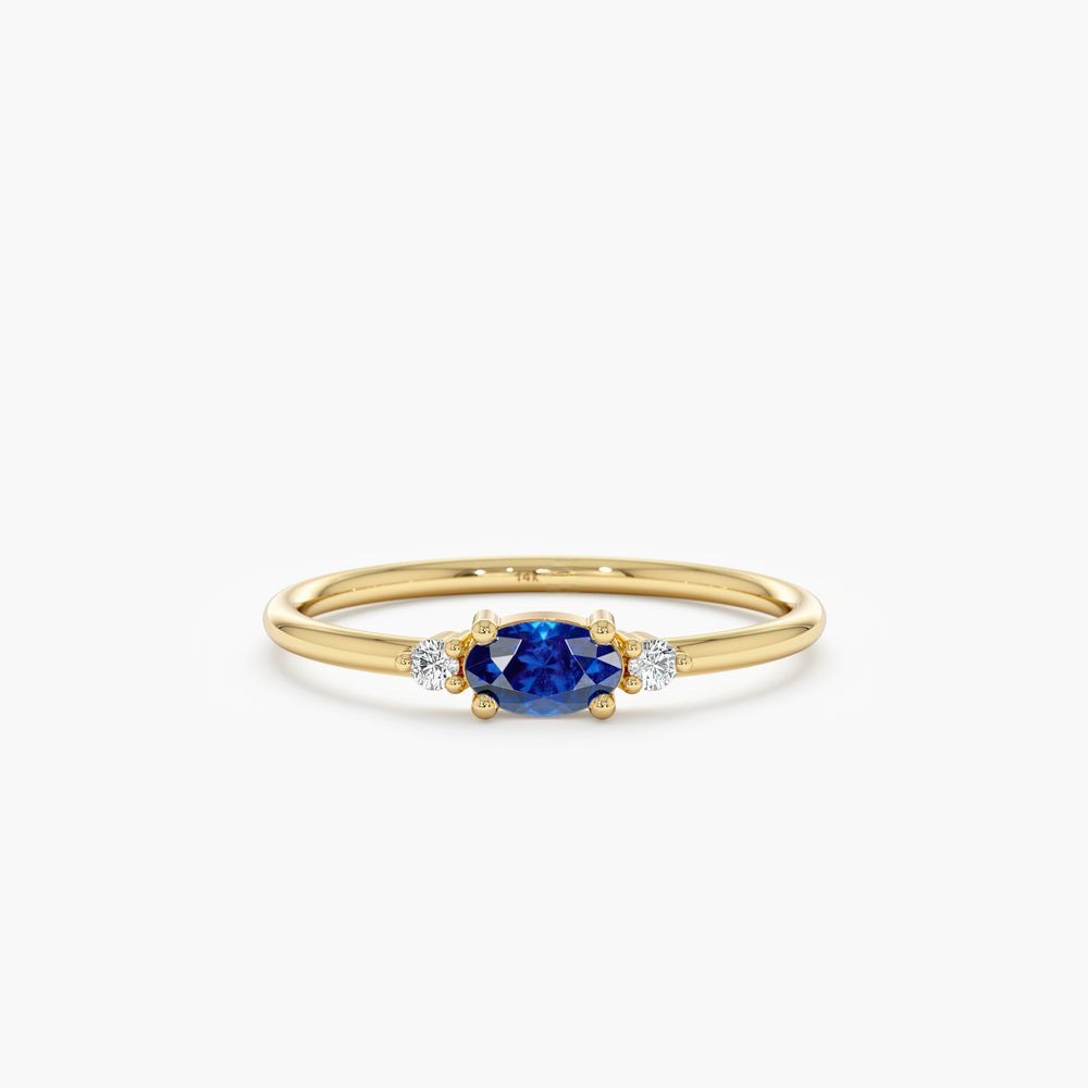 925 Sterling Silver Oval Diamonds and Sapphire Engagement Ring