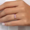 925 Sterling Silver Oval Genuine Pink Sapphire and Diamond Ring - Image 2