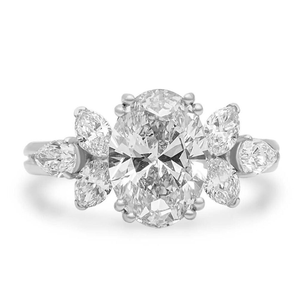 925 Sterling Silver Oval Multi Pear and Marquise Ring