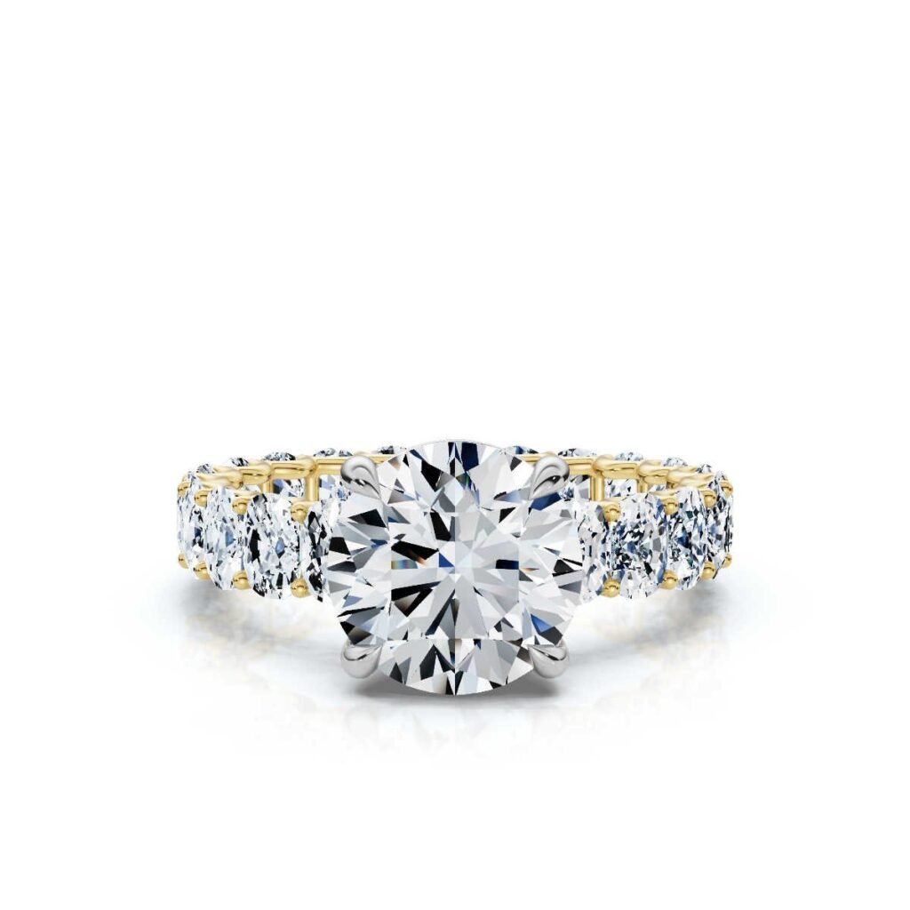 925 Sterling Silver Oval & Round Diamond Engagement Ring