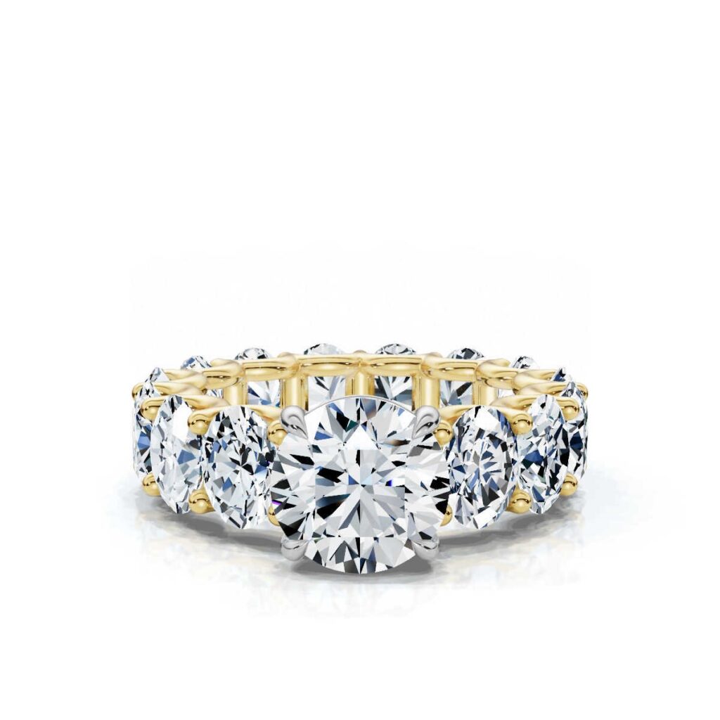 925 Sterling Silver Oval & Round Diamond Engagement Ring