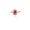 Oval ruby ring with halo diamond detailing