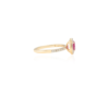 Halo diamond ring with prong-set oval ruby
