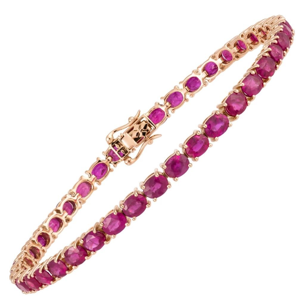 925 Sterling Silver Oval Ruby Tennis Bracelet