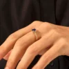 925 Sterling Silver oval sapphire ring with diamond accents