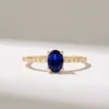 Oval Premium CZ Sapphire ring with pavé-set Premium CZ Diamonds