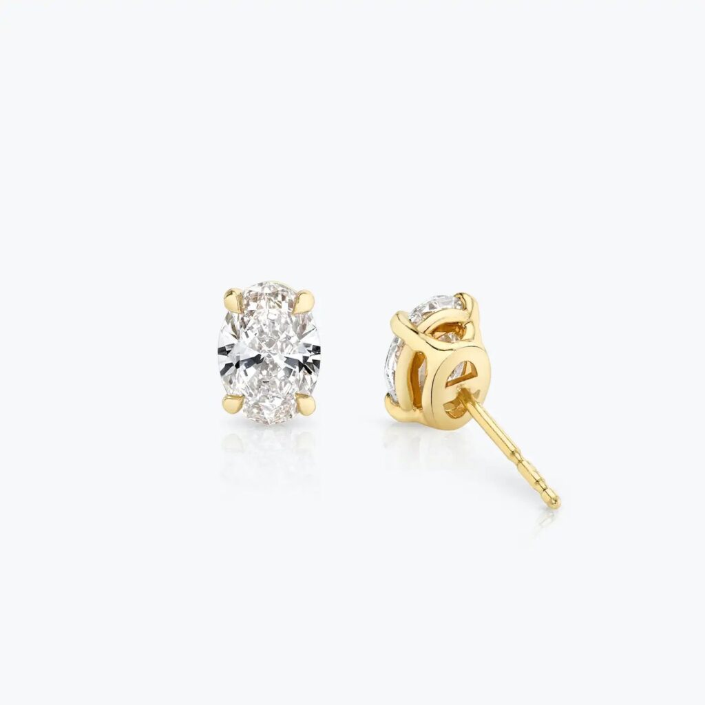 925 Sterling Silver Oval Solitaire Studs , 1ct.  Diamond Studs