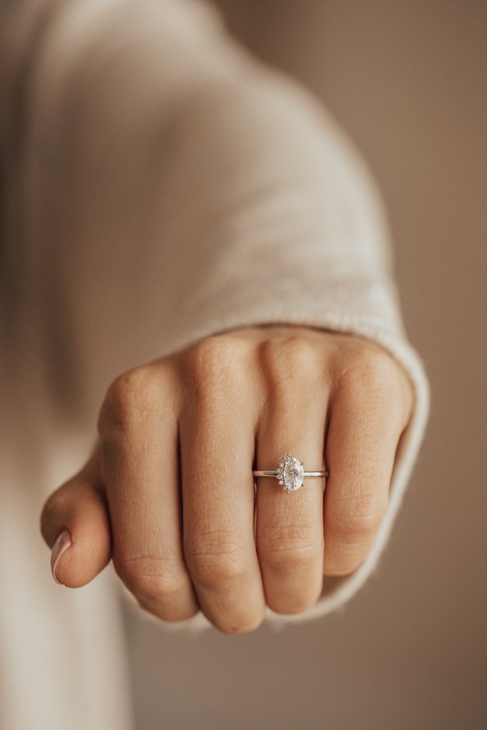 925 Sterling Silver Oval with .04 ct Side Flare Diamond Ring