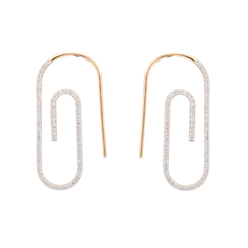 925 Sterling Silver Paper Clip Diamond Earrings