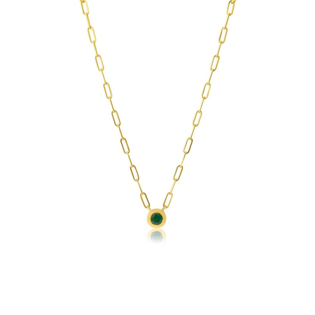 925 Sterling Silver Paperclip Bezel Emerald Necklace