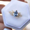 Pastel blue pear sapphire cluster ring in 925 sterling silver