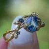 925 Sterling Silver Pastel Blue Sapphire Leaf Engagement Ring