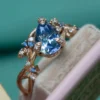 925 Sterling Silver Pastel Blue Sapphire Leaf Engagement Ring - Image 2