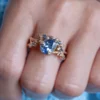 925 Sterling Silver Pastel Blue Sapphire Leaf Engagement Ring - Image 3