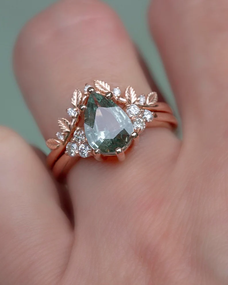 925 Sterling Silver Pastel Green Sapphire and Diamond Engagement Ring