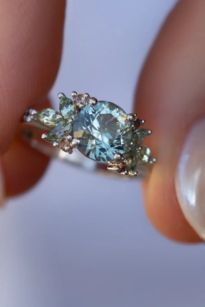 925 Sterling Silver Pastel Montana Sapphire Floral Cluster Ring