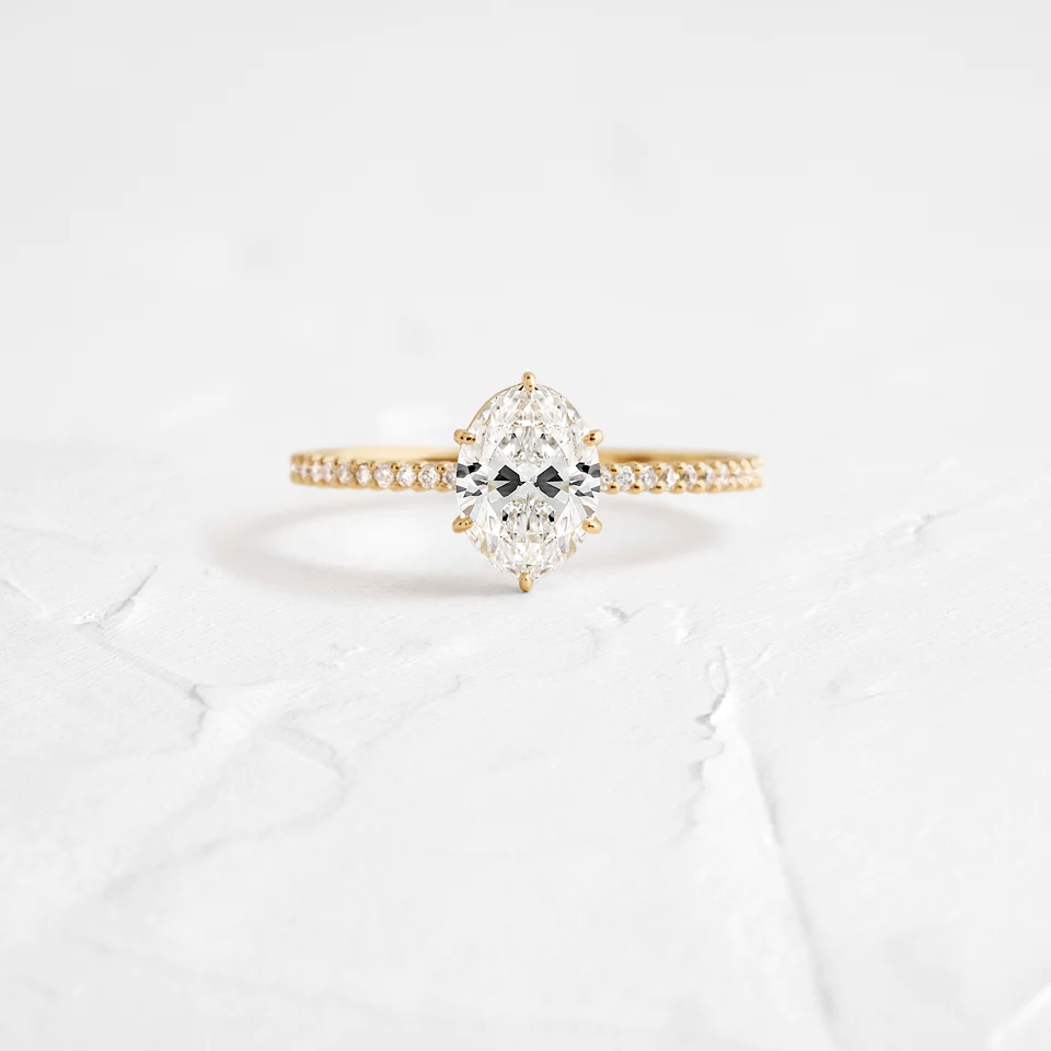 925 Sterling Silver Pave Band, Oval Cut 1.5 ct Diamond Ring