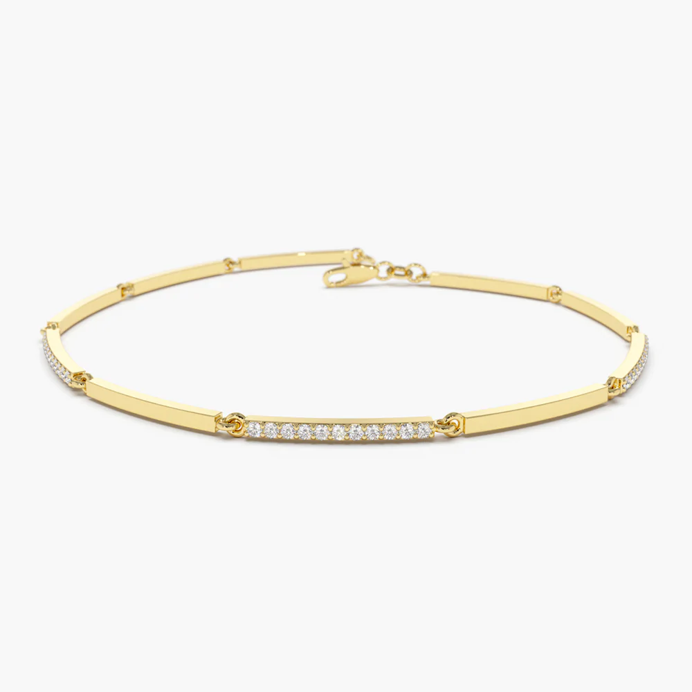 925 Sterling Silver Pave Diamond Bar Bracelet