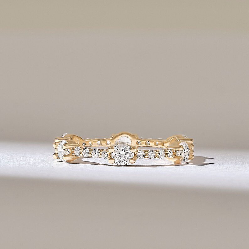 925 Sterling Silver Pave Diamond Bubble Eternity Ring: Infinity Wedding Band, 1.30CT