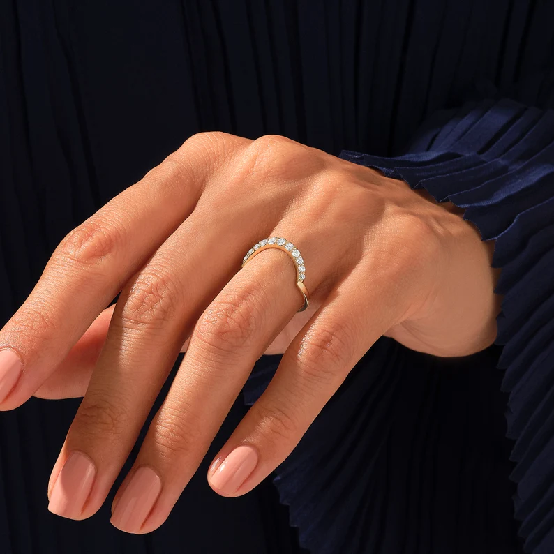 925 Sterling Silver Pave Diamond Deep Curved Ring