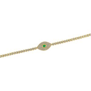 925 Sterling Silver Pave Diamond Emerald Evil Eye Bracelet