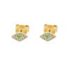 925 Sterling Silver Pave Diamond Emerald Evil Eye Stud Earring