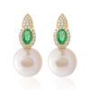 925 Sterling Silver Pave Diamond Emerald Pearl Hoop Earring