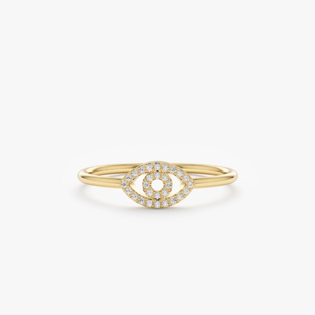 925 Sterling Silver Pave Diamond Evil Eye Outline Ring