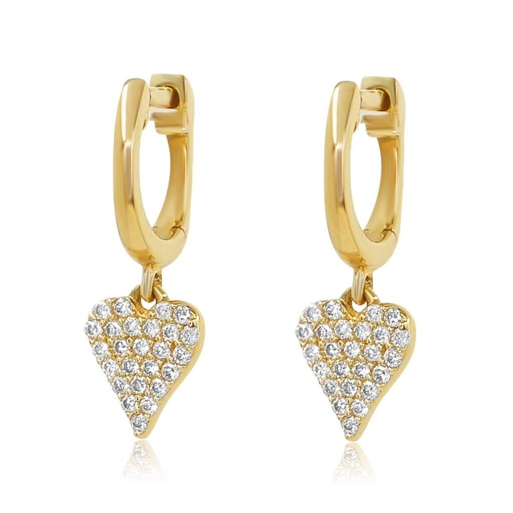 925 Sterling Silver Pave Diamond Heart Mini Hoop Earring
