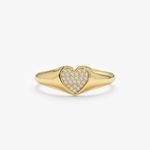 925 Sterling Silver Pave Diamond Heart Signet Ring