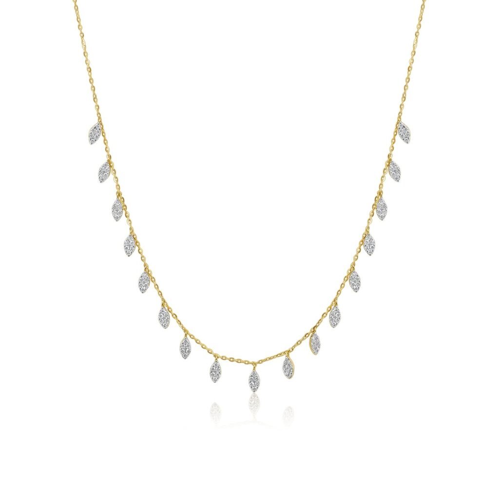 925 Sterling Silver Pave Diamond Marquise Drop Necklace