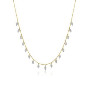 925 Sterling Silver Pave Diamond Marquise Drop Necklace