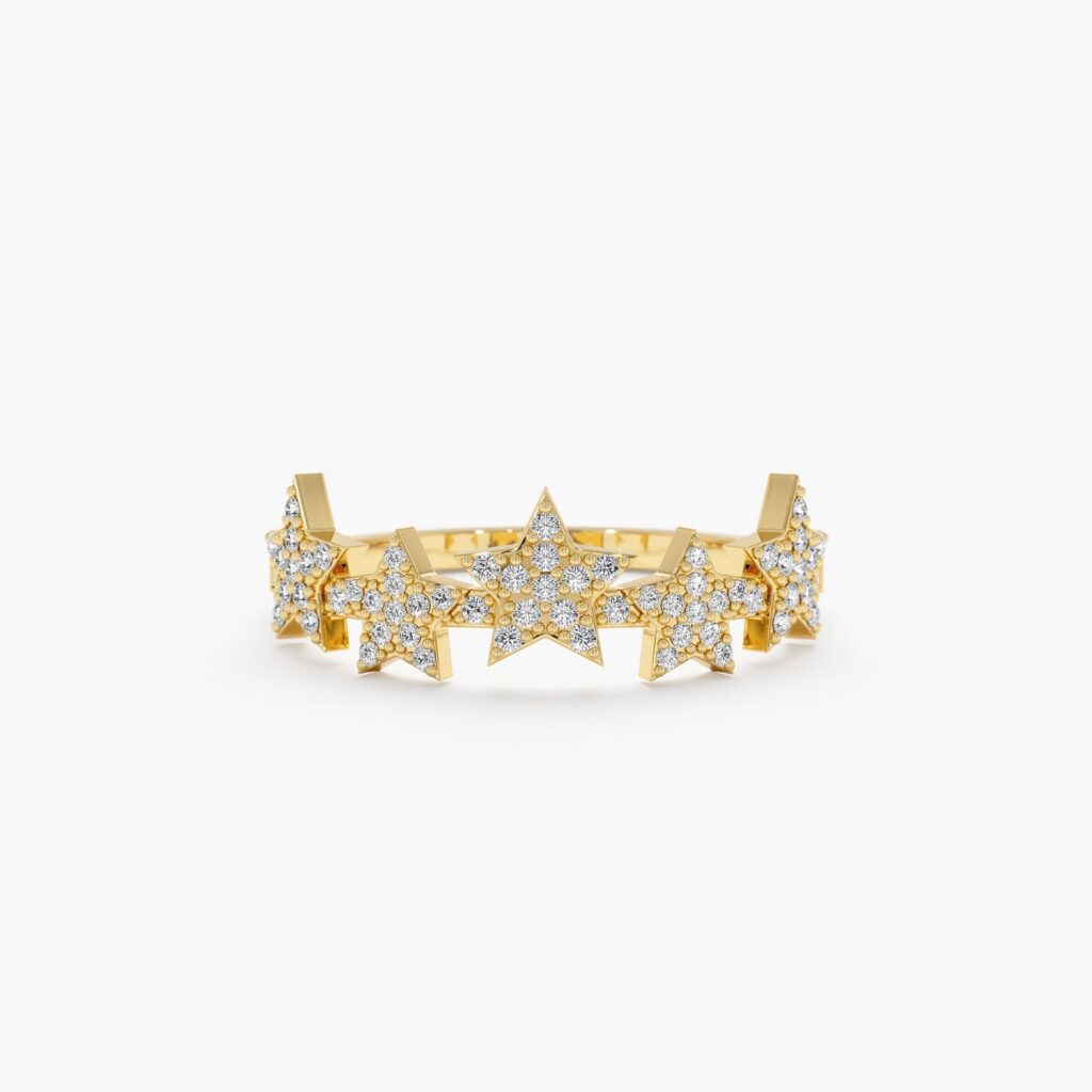 925 Sterling Silver Pave Diamond Multi Star Ring