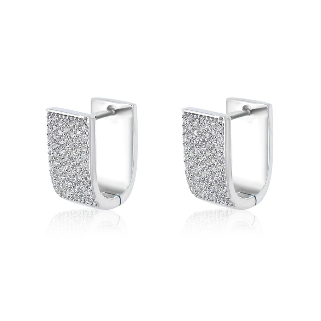 925 Sterling Silver Pave Diamond Rectangle Hoop Earring