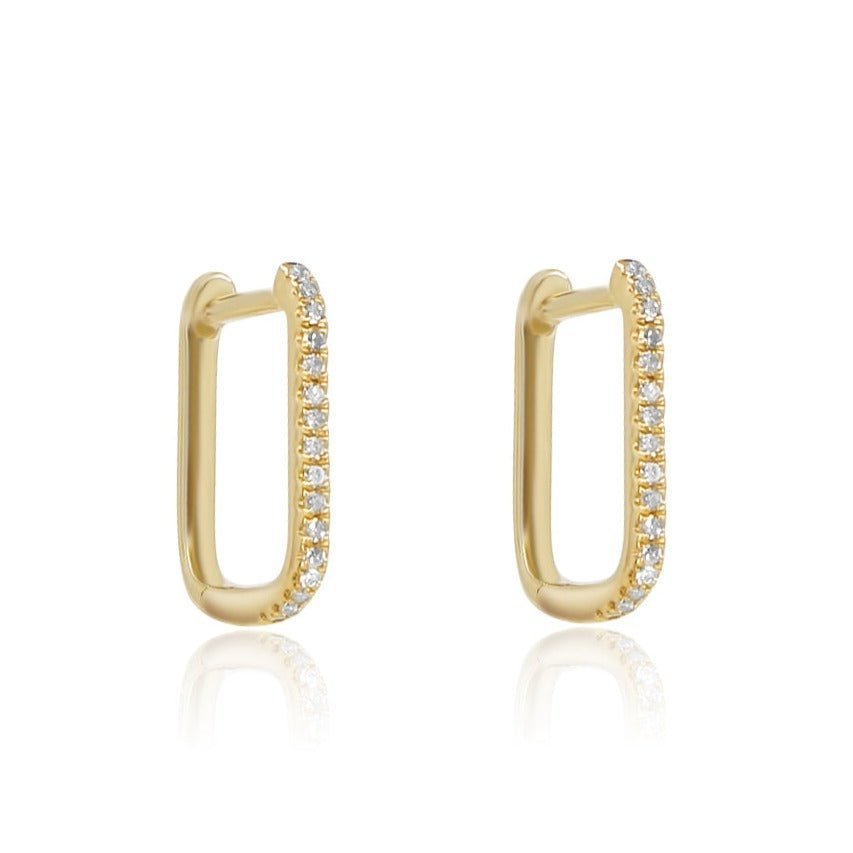 925 Sterling Silver Pave Diamond Rectangle Hoop Earring
