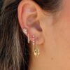 Rectangle hoop earrings with polished thick gold plating and pave detailing