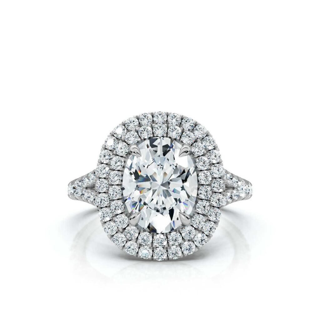 925 Sterling Silver Pave Set Halo Diamond Engagement Ring