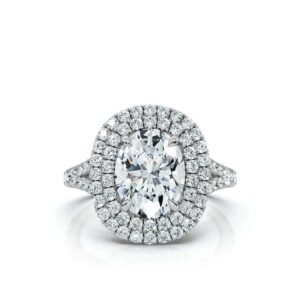 925 Sterling Silver Pave Set Halo Diamond Engagement Ring