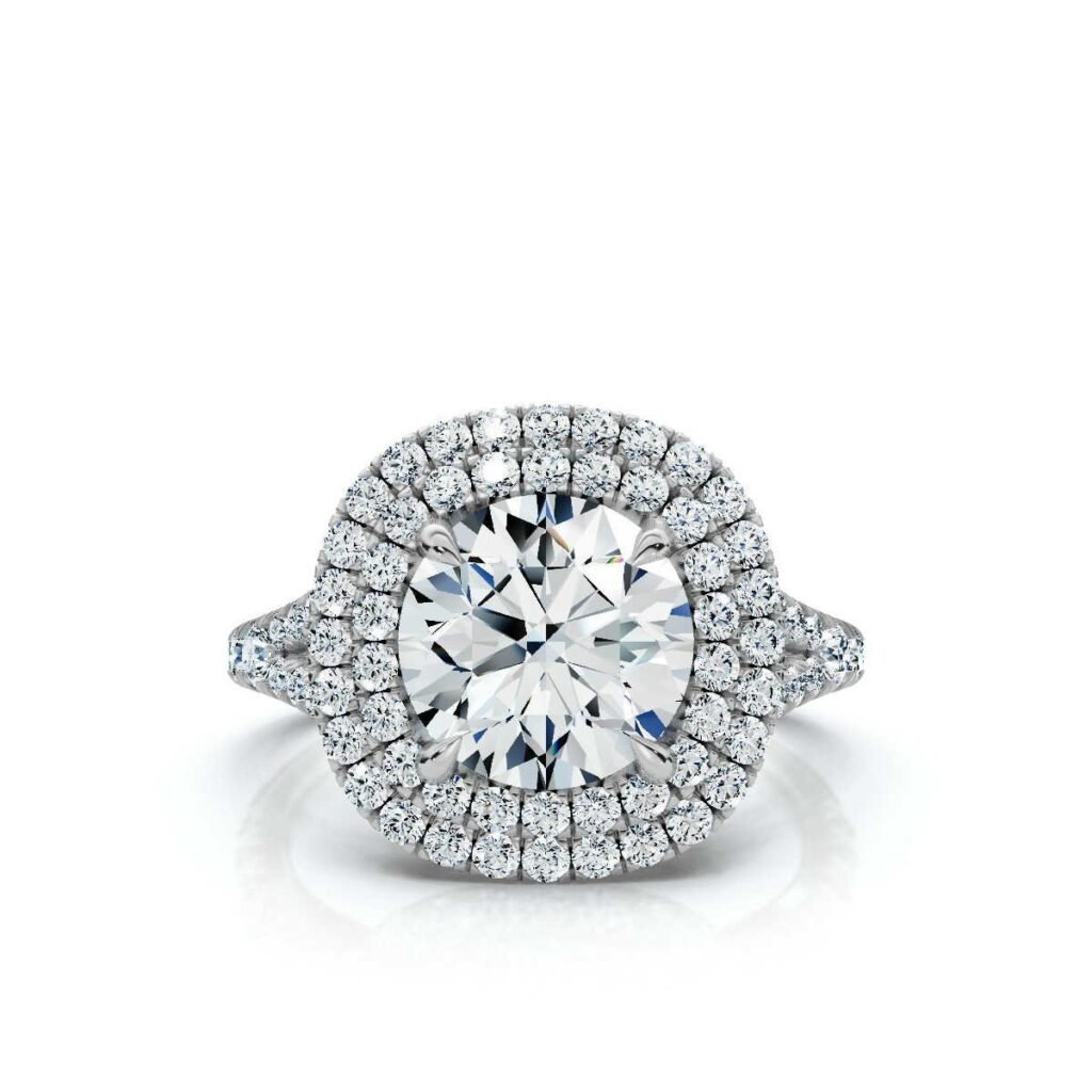 925 Sterling Silver Pave Set Halo Diamond Engagement Ring