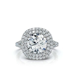 925 Sterling Silver Pave Set Halo Diamond Engagement Ring