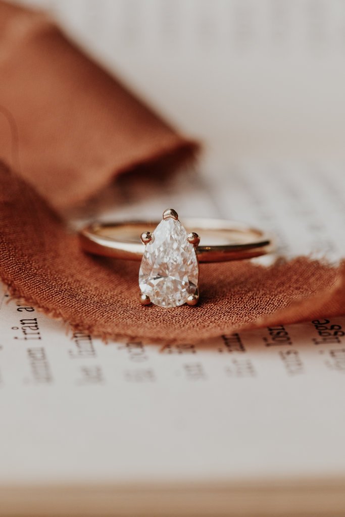 925 Sterling Silver Pear 5-Prong-Set Solitaire Engagement Ring