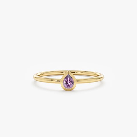 925 Sterling Silver Pear Cut Amethyst Ring