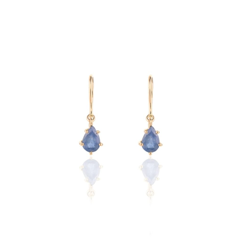 925 Sterling Silver Pear Cut Blue Sapphire Dangle Tiny Earrings