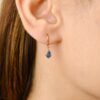 Tiny dangle earrings with pear cut blue sapphire stones