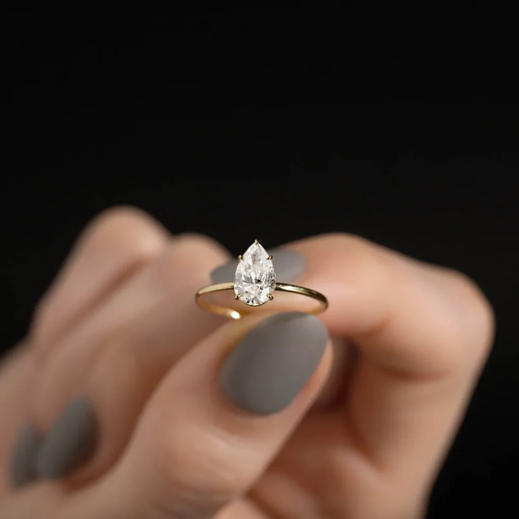 925 Sterling Silver Pear Cut Diamond Ring