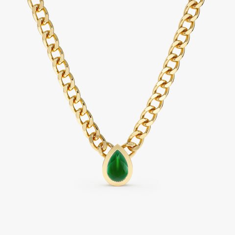 925 Sterling Silver Pear Cut Emerald Chain