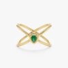 925 Sterling Silver Pear Cut Emerald X Ring