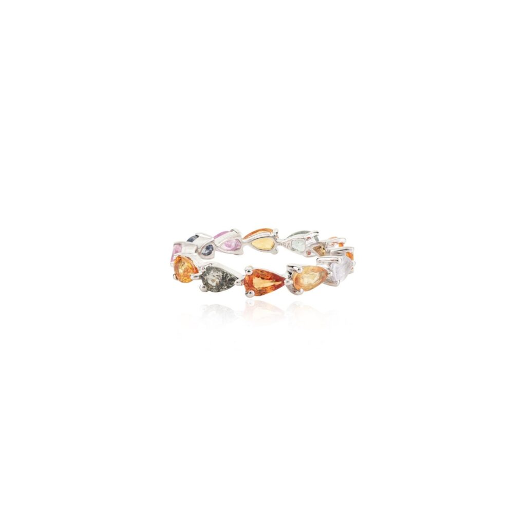 925 Sterling Silver Pear Cut Multi Sapphire Eternity Band