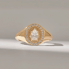 925 Sterling Silver Pear Diamond Oval Signet Ring